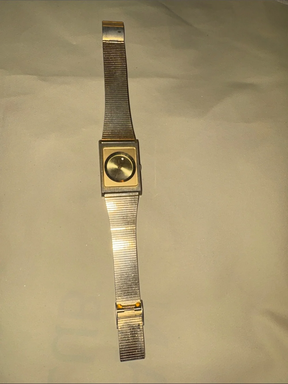 Silver and Gold Square-Face Metal Band Watch